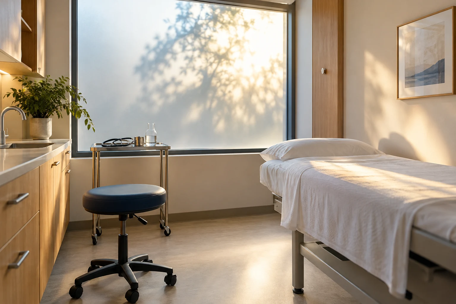 Illustrative empty consultation room, prepared for compassionate care